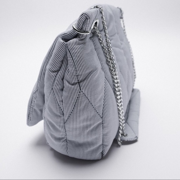 NWT. Zara Blue Pinstripe Quilted Shoulder Bag. - Picture 4 of 11